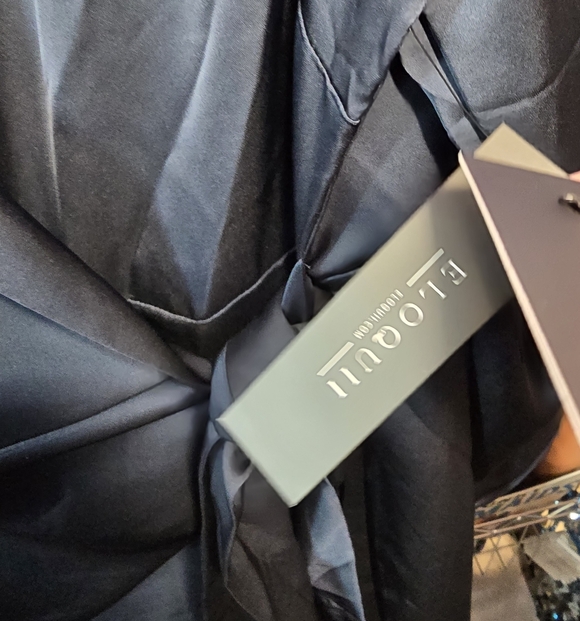 #0547 Sz 22 NWT ELOQUII Dbl Wrap Dress Silky Navy Blue 25.75"ptp 39"Long CHIC! - Picture 5 of 16